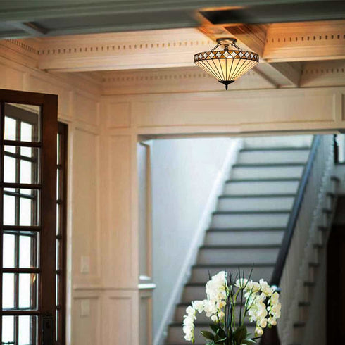 3-Light Tiffany Semi Flush Mount Ceiling Light